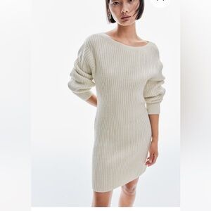 H&M Elegant Cream Ribbed Knit Dress